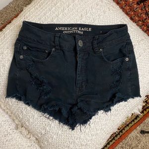 Black Distressed Denim Shorts